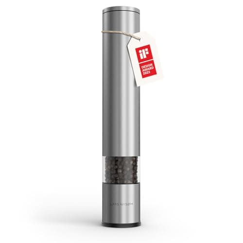 Image of LARS NYSØM Salt Pepper Mill Manual with Adjustable Ceramic Grinder from coarse to fine I Design Spice Mill (Stainless Steel)