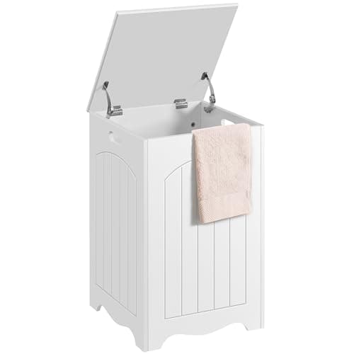 Image of Yaheetech White Bathroom Laundry Basket Large Bin Wooden Storage Home Organizer Hamper with Lid