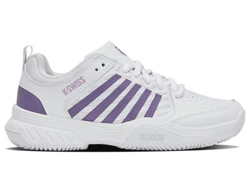 Image of K-Swiss Womens Court Express 2 Clay Tennis Shoe, White Purple Haze Neon Lavender, 6.5 UK