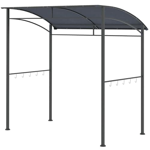 Image of Outsunny 2.2 x 1.5 m BBQ Grill Gazebo Tent, Garden Grill with Metal Frame, Curved Canopy and 10 Hooks, Outdoor Sun Shade, Dark Grey
