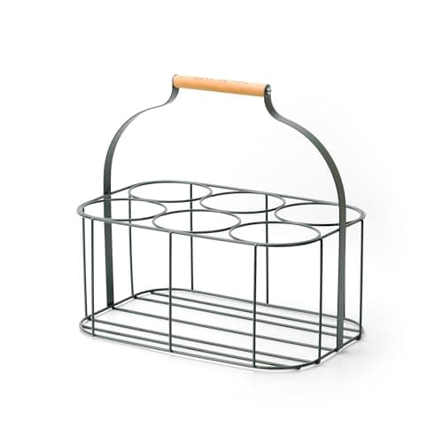 Image of simpa Colour Wire Metal Wine Beer Milk Beverage 6 Bottle Carrier Holder Caddy with Handle - Matt Green