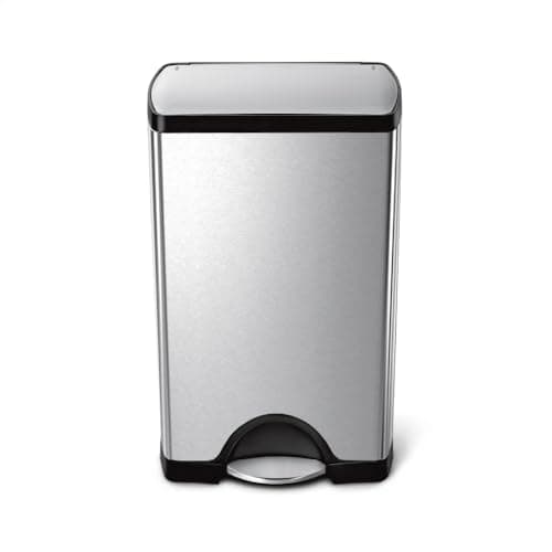 Image of simplehuman CW1814 38L Rectangular Kitchen Pedal Bin, Strong Steel Pedal, Silent Soft Close Lid, Stay-Open Lid, Non-Skid Base, Fingerprint-Proof, Inner Bucket, Brushed Stainless Steel