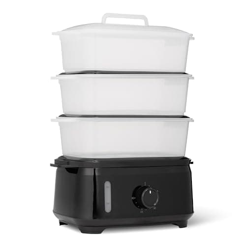 Image of Amazon Basics Electric Food Steamer for Cooking Vegetables with 3-Tier Design, BPA-Free, 9L, 950W, Black