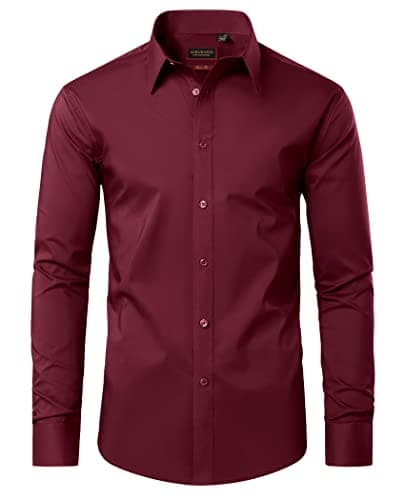 Image of DEMEANOR Dress Shirts for Men Long Sleeve Mens Dress Shirts Cotton Regular Non Iron Formal Shirts for Men Dress Shirt Wine Red