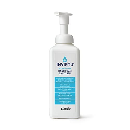 Image of INVIRTU Alcohol Free Hand Sanitiser Foam 600ml – Non-Scented Hand Cleansing Foam – Family Size – Gentle on Skin