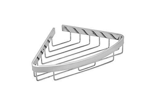 Image of Croydex Aluminium Corner Shower Caddy - Rust-Free Chrome Bathroom Storage Basket with Wall Plugs and Screws Included, Bathroom Accessory - Screw to Wall Fixings, Max Load 5kg
