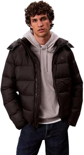 Image of Calvin Klein Men’s Nylon Zip Off Puffer Jacket with Hood, Black (Black), XXL