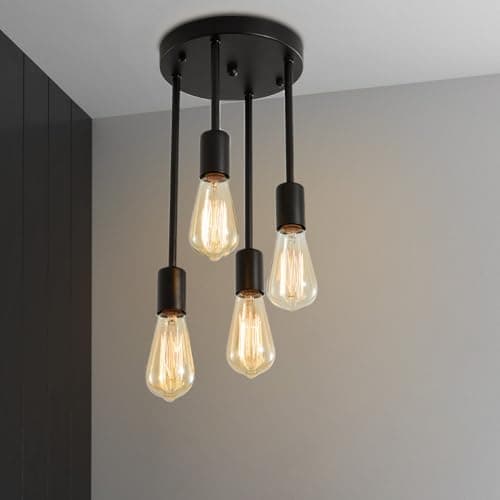 Image of Lightess Ceiling Lights, 4 Way Industrial Pendant Light with E27 Base, Black Pendant Ceiling Lamp for Kitchen,Living Room and Bedroom(NO Bulbs)