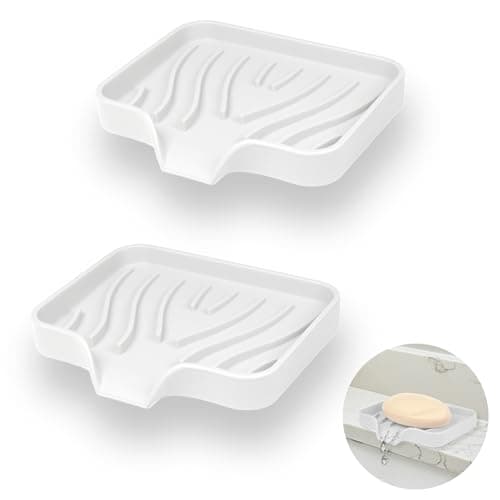 Image of YoHyien 2 Pcs Silicone Soap Dish with Drainage, Anti-Slip Soap Holder, Self Draining Soap Tray for Shower, Bathroom & Kitchen, Keep Soap Dry & Easy Cleaning (White)