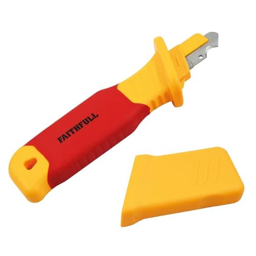Image of Faithfull VDE Stripping Knife with Hook Blade – Cable & Wire Stripping Tool with Sharp, Hooked 60 CRV Steel Blade, Insulated PP & TPR Ergonomic Handle with Non-Slip Grip for Electricians & Technicians