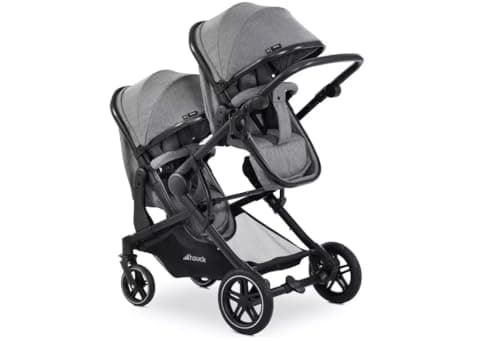 Image of hauck Atlantic Double Pushchair, Grey - Baby and Toddler Tandem, Reversible Seat, Compact and Foldable, with Raincover