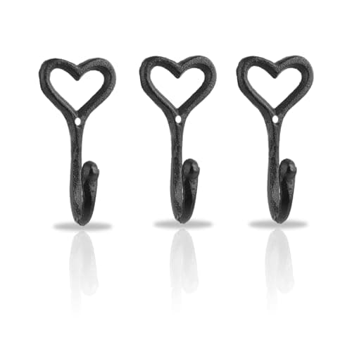 Image of NiCola Black Hooks, Cast Iron Coat Hook, Handmade Decorative Wall Hooks for Hanging Coats Bags Towels Hats, Screws Included for Set of 3