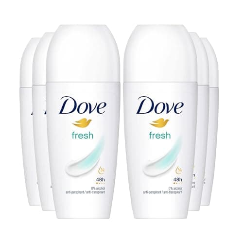 Image of Dove Roll On Fresh Antiperspirant up to 48H of Sweat and Odour Protection with Long Lasting Fresh and Clean Fragrance Travel Size Deodorant For Women, 50ml Pack of 6