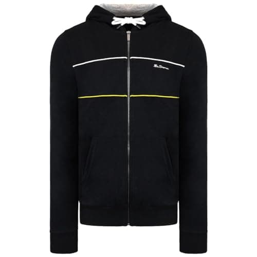 Image of Ben Sherman Long Sleeve Zip Up Black Mens Hooded Track Jacket 0065216 Black