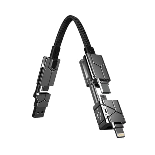 Image of Futurizta Tech® Zeus-X Go Ultra 6 in 1 Keychain Universal Cable 240W 10Gbps USB3.1 USB-C, Lightning, Micro-USB, USB-A (Apex Silver, 0.5m/1.64ft)