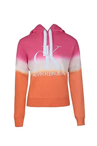 Image of Calvin Klein Jeans Womens Monogram Logo Tie Dye Block Hoodie - Pink - XL