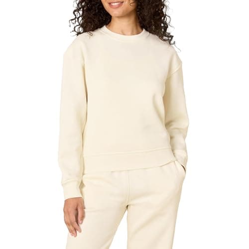 Image of Amazon Essentials x Sofia Grainge Women's Boxy Drop Shoulder Crewneck Sweatshirt, Ivory, L