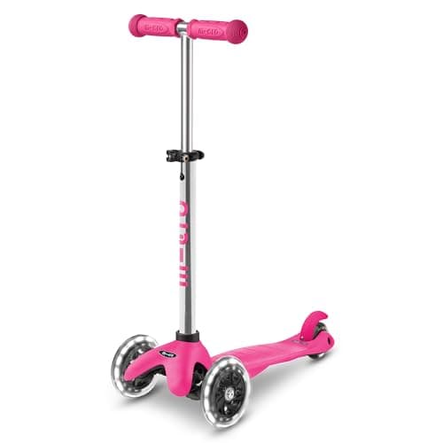 Image of Micro Scooters | Mini Micro Plus LED Children's Scooter | Handlebar Adjustable | Light Up Wheels | 2-5yrs | Boys & Girls | Pink