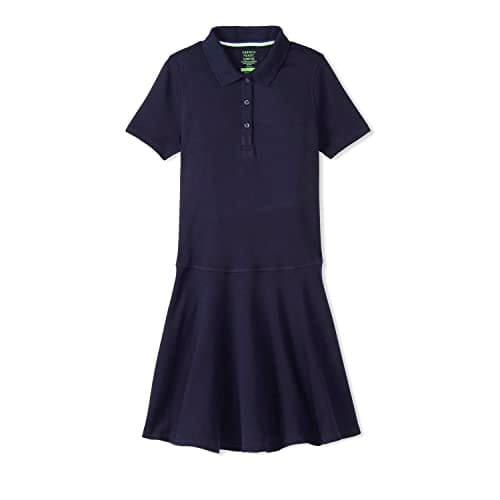 Image of French Toast Adaptive Short Sleeve Polo Dress with Hidden Hook and Loop Placket Closure Dress, Navy (New), 10-12 for Girls, Navy Blue (New), 10-12