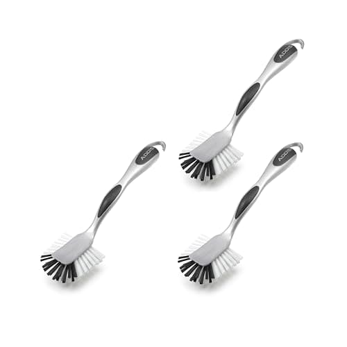 Image of Addis Ultra Grip Jumbo Dish Brush – Extra-Large Head for Fast Everyday Washing Up – Non-Scratch Bristles – Silver – 3 Pack