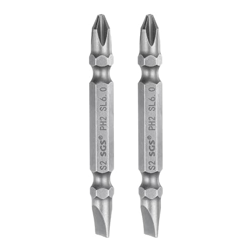 Image of sourcing map 2pcs Magnetic Double Ended Screwdriver Bit 6mm PH2/SL6 2.56" Length 1/4" Hex Shank S2 Steel Phillips Cross Slotted Flat Screw Driver Bit