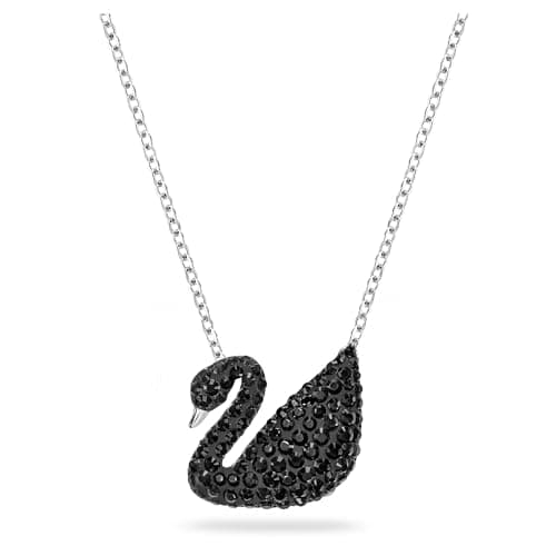 Image of Swarovski Iconic Swan pendant, Swan, Medium, Black, Rhodium plated