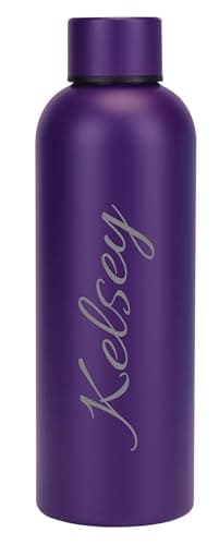 Image of Personalised Engraved with Any Name Double Wall Insulated Water Bottle 500ml 17.5oz Hot Cold 5 Colours Available (Purple)