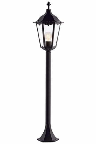 Image of National Lighting Bowie Outdoor Bollard Light 60W E27 – Matt Black Die Cast Aluminium with Clear Glass Panels – Classic & Decorative Post Lights for Gardens, Pathways, Driveways – IP44 Rated