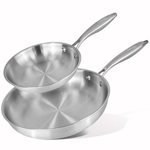 Image of nuovva Stainless Steel Frying Pan Set – 2pcs Induction Hob Pan Set – Naturally Non-Stick Tri-Ply Stainless Steel – 20cm & 28cm Cooking Pans