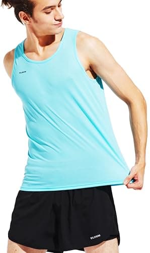 Image of TLRUN Men's Running Tank Top Ultra Lightweight Marathon Singlet Shirts Dry Fit Workout Sleeveless T-Shirts(Large Light Blue)