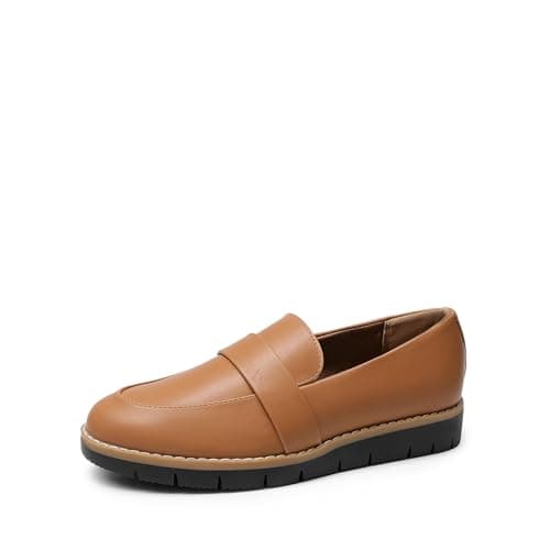 Image of DREAM PAIRS Women's Loafers, Slip-On Business Casual Shopping Work Comfortble Shoes,Size 4.5,Brown-Pu,DWUMLS2506