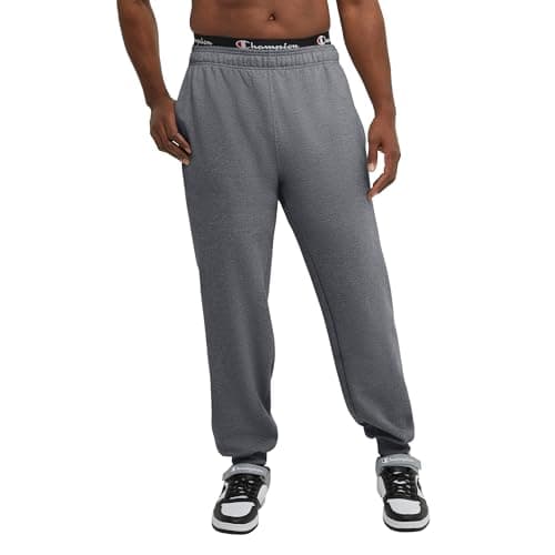 Image of Champion Men's Powerblend Fleece Comfortable Jogger Sweatpants, Granite Heather C Patch Logo, X-Large Tall
