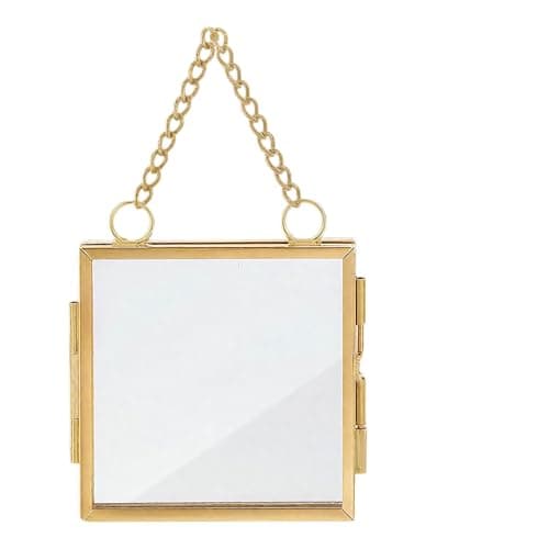Image of Vintage Gold Plant Specimen Display Border, Hanging Photo Frame with Hanging Chain, Floating Glass Frames for Pressed Flowers, Decorative Pressed Flower Framework for Wall Art, Botanical Home Decor