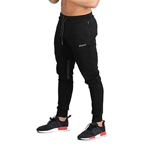 Image of Larrok Mens Jogger Trousers，Zip Running Pants Casual Gym Fitness Bottoms Fit Sweat Pants(Black L)