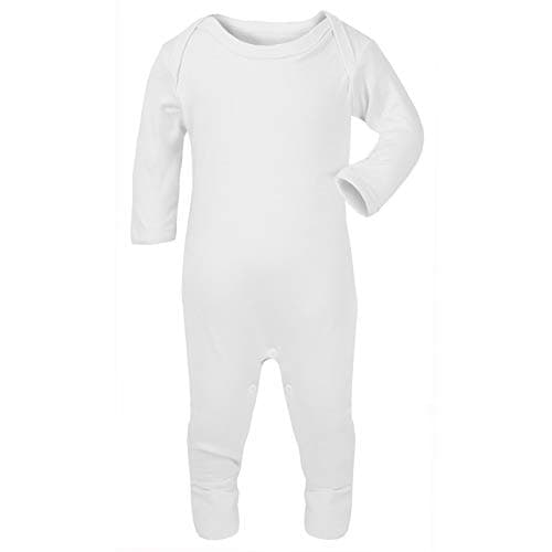 Image of Floordrobe Clothing Sleepsuit Romper Suit Long Sleeve for Boy Girl Baby Toddler Plain Soft Cotton (White, 3-6 Months)