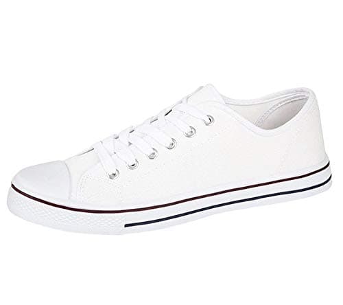 Image of Ladies Canvas Shoes Plimsole Trainer Pumps Womens Lace Up Flat Shoes White Size UK 6 EU 39