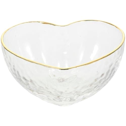 Image of Luxshiny Glass Heart Bowl 3.54 Inch Clear Dessert Serving Bowl with Decorative Gold Rim for Salads Snacks Weddings and Everyday Use
