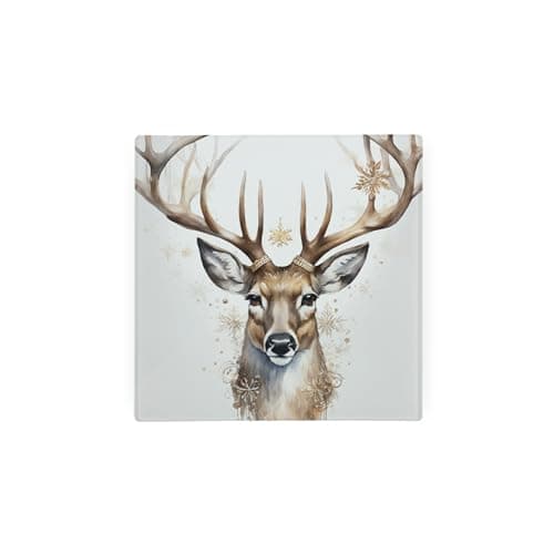 Image of Deer Stag Glass Hot Pot Stand - Nature Animals Gift Trivet - Kitchen Chopping/Cutting Board Worktop Protector with Non-Slip Feet 20cm x 20cm (8" x 8")