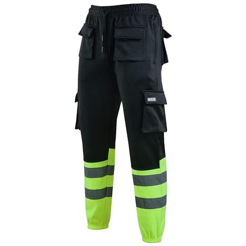 Image of MS9 Mens Hi Viz Vis High Visibility Fleece Cargo Work Trousers Joggers Yellow