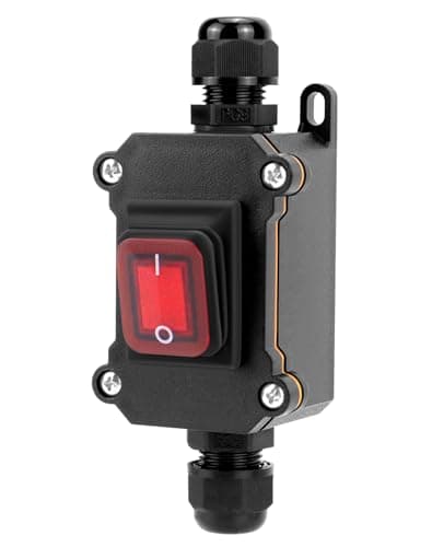 Image of QWORK® IP65 Waterproof Inline Cord Switch with Red Indicator Light, 220V 30A, DPST Rocker Switch, Dual Position ON/OFF Control