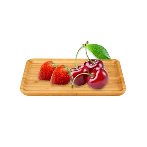 Image of Serving Tray, Bamboo Tray, Rectangular Trays, Serving Platter, for Restaurants, Coffee Shops, Homes, for Breakfast, Tea, Coffee, Fruits, Snacks, Candles and Small Items, 25 x 14 x 1.5cm