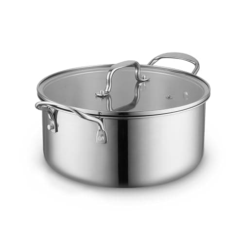 Image of Sur La Table Tri-Ply 24cm Casserole with Tempered Glass Lid, Satin Interior Finish, Inner Capacity Markings, Induction Compatible, Stainless Steel, SLT900238