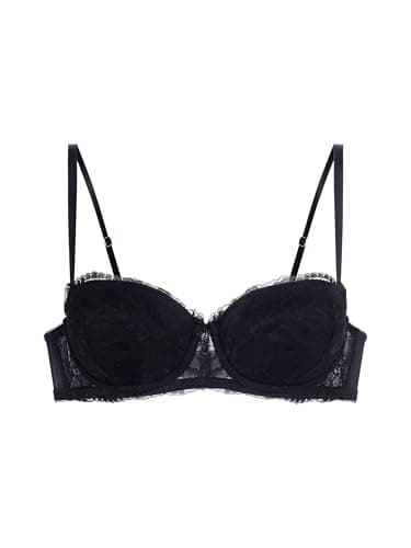 Image of DORINA Perfect Lace Balconette Underwired Bra – Lightly Padded Cups for Natural Shape – Adjustable Lift & Flattering Silhouette, Black