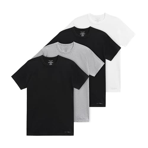 Image of Ted Baker Mens 4-Pack Cotton Crewneck T-Shirt, Ultra Soft & Tag-Free, White/Black Beauty/Grey Heather, Large