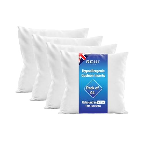 Image of Rohi Set of 4 Hypoallergenic Cushion pads 50cm x 50cm - White polyster square Cushions - Standard stuffer pack of Cushion inserts 50cm x50cm (Pack of 4 | 20"x20")