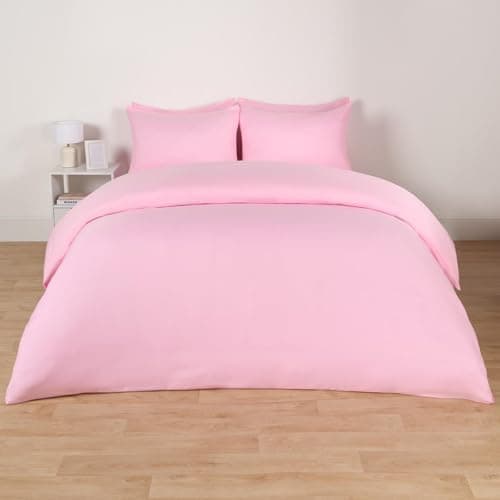 Image of Brentfords Single Duvet Cover Set, Microfibre Bedding Set Single Duvet Cover Luxury Super Soft Comfy Bed Set with Pillowcase Quilt Cover, Pink
