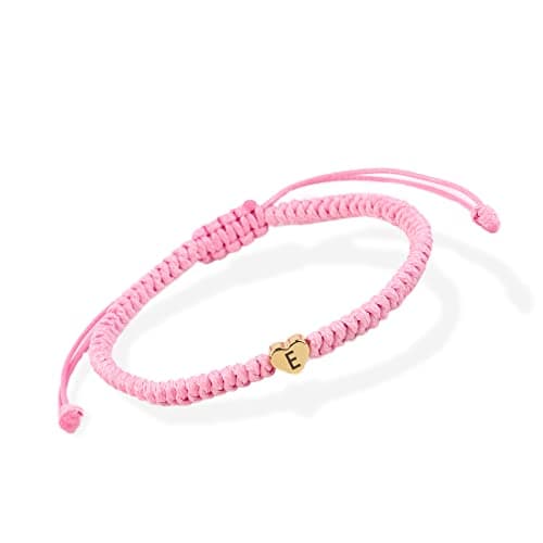 Image of Initial Braided Bracelet for Women Men, Initial A-Z Letter Heart Charm Bracelets Handmade Adjustable Black Rope Bracelets Gifts for Valentines Day Mother's Day Birthday Graduation (E, Pink)