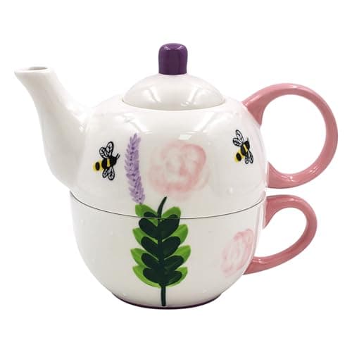 Image of Lesser & Pavey Lynsey Johnstone Roses & Bees Tea for One | Ceramic Teapot and Cup Set | Beautiful Gift for Home Use | Stylish Printed Teapot for Tea Lovers