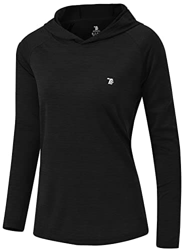 Image of donhobo Women's Long Sleeve Sports Running Hoodie Tops Shirts with Thumb Hole,UPF 50+ Sun Protect Breathable Quick-Dry Fitness T-Shirt Tops for Workout Gym Training Yoga Pilates Black L