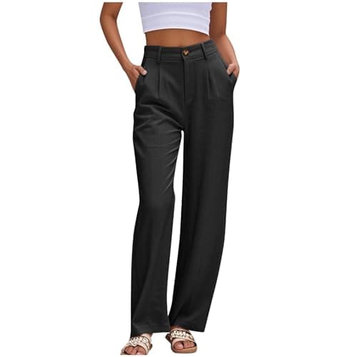 Image of HAOLEI Work Trousers for Women UK Sale Ladies Office Smart Stretch Suit Trousers Casual Straight Leg Tailored Palazzo Pants High Waist Yoga Dress Pants with Pockets Clearance Black
